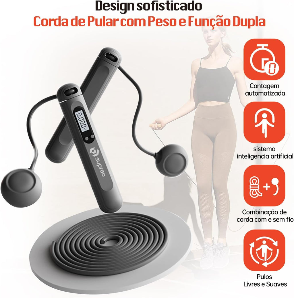 Corda de Pular Digital 2 em 1 com Visor LED - Com e Sem Corda