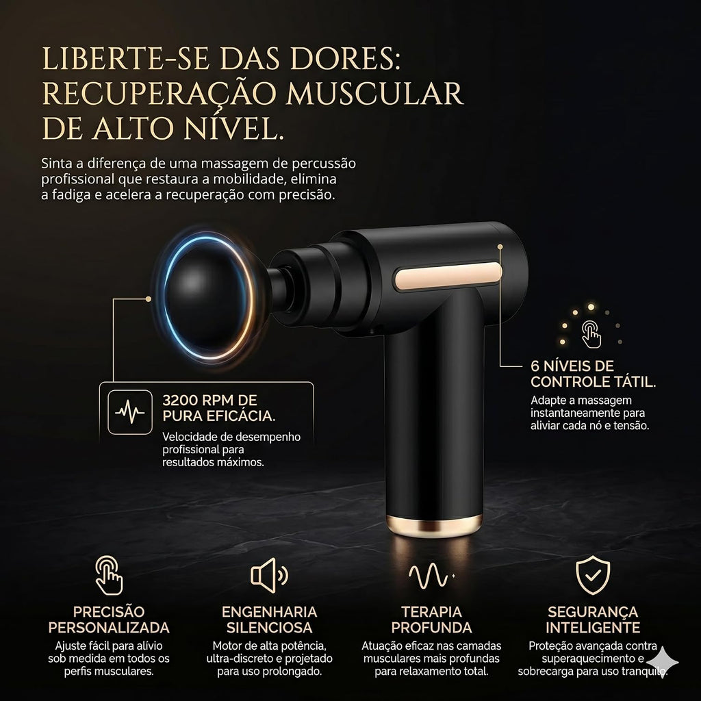 Pistola de Massagem Muscular Recarregavel - Recuperacao Pos-Treino