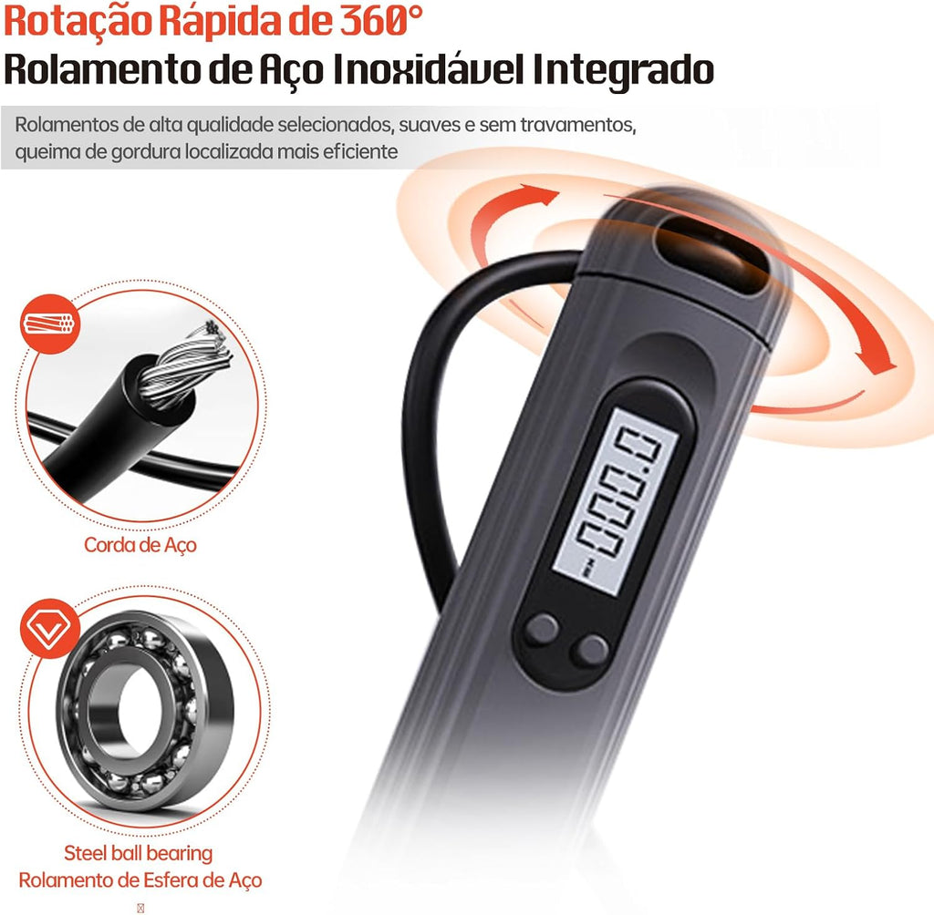 Corda de Pular Digital 2 em 1 com Visor LED - Com e Sem Corda