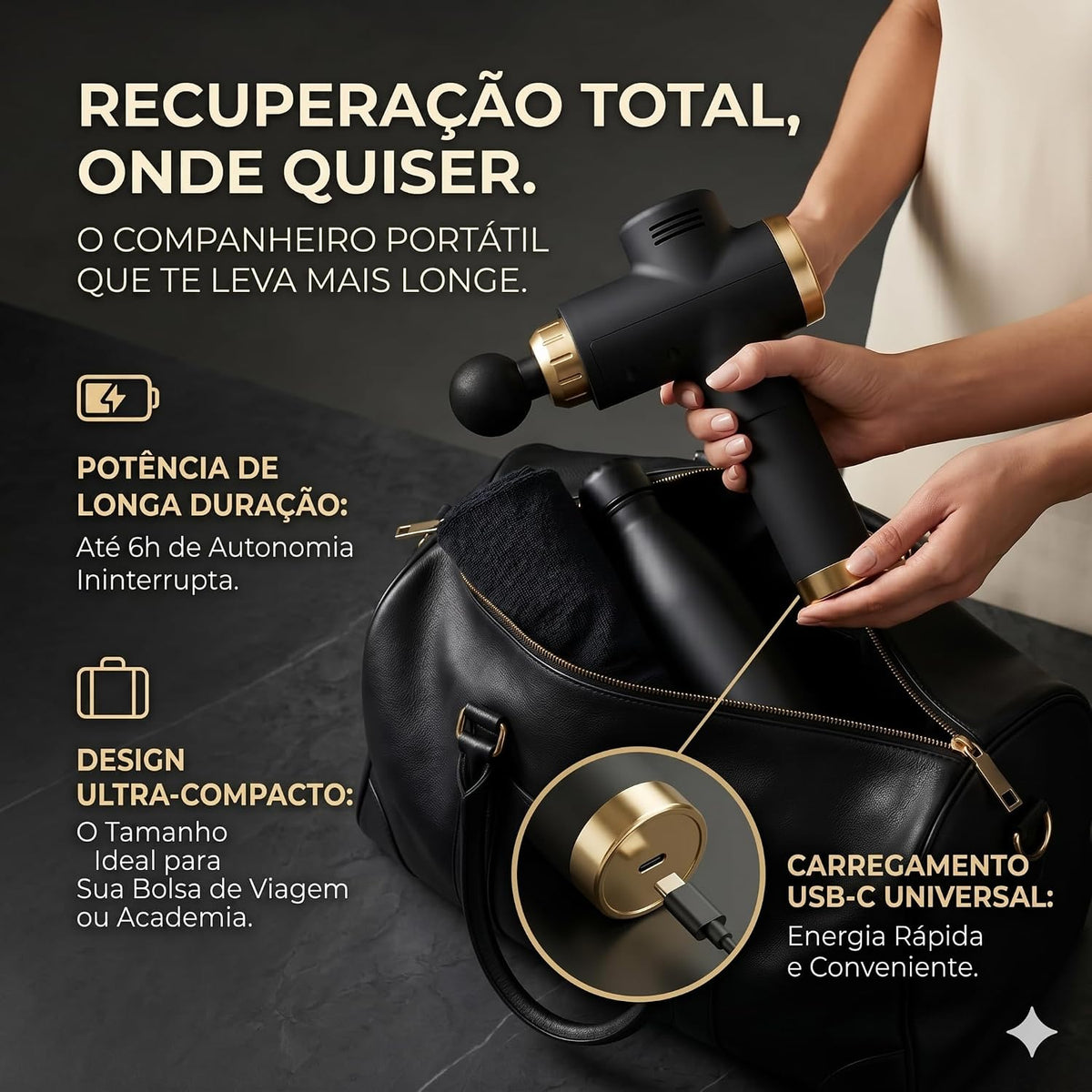 Pistola de Massagem Muscular Recarregavel - Recuperacao Pos-Treino