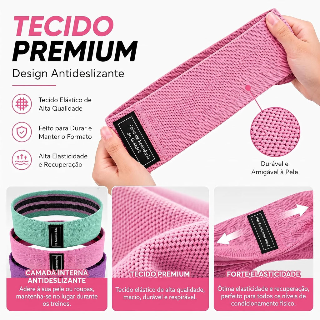 Kit 3 Hip Bands de Tecido - 3 Niveis de Resistencia
