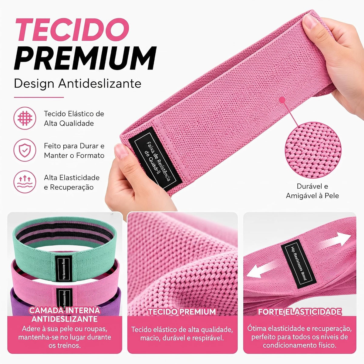 Kit 3 Hip Bands de Tecido - 3 Niveis de Resistencia