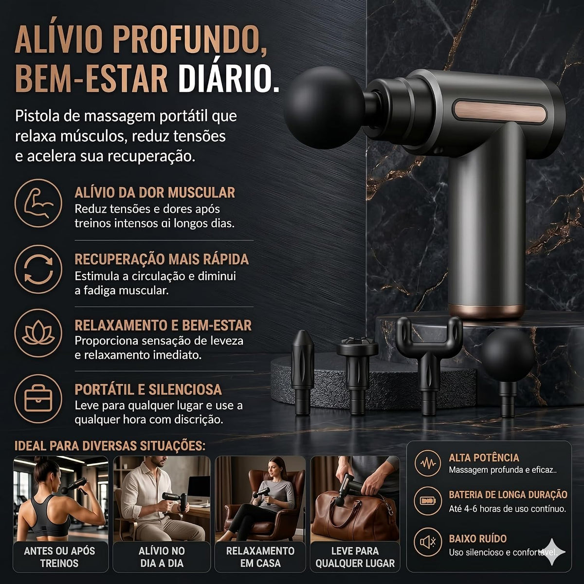 Pistola de Massagem Muscular Recarregavel - Recuperacao Pos-Treino