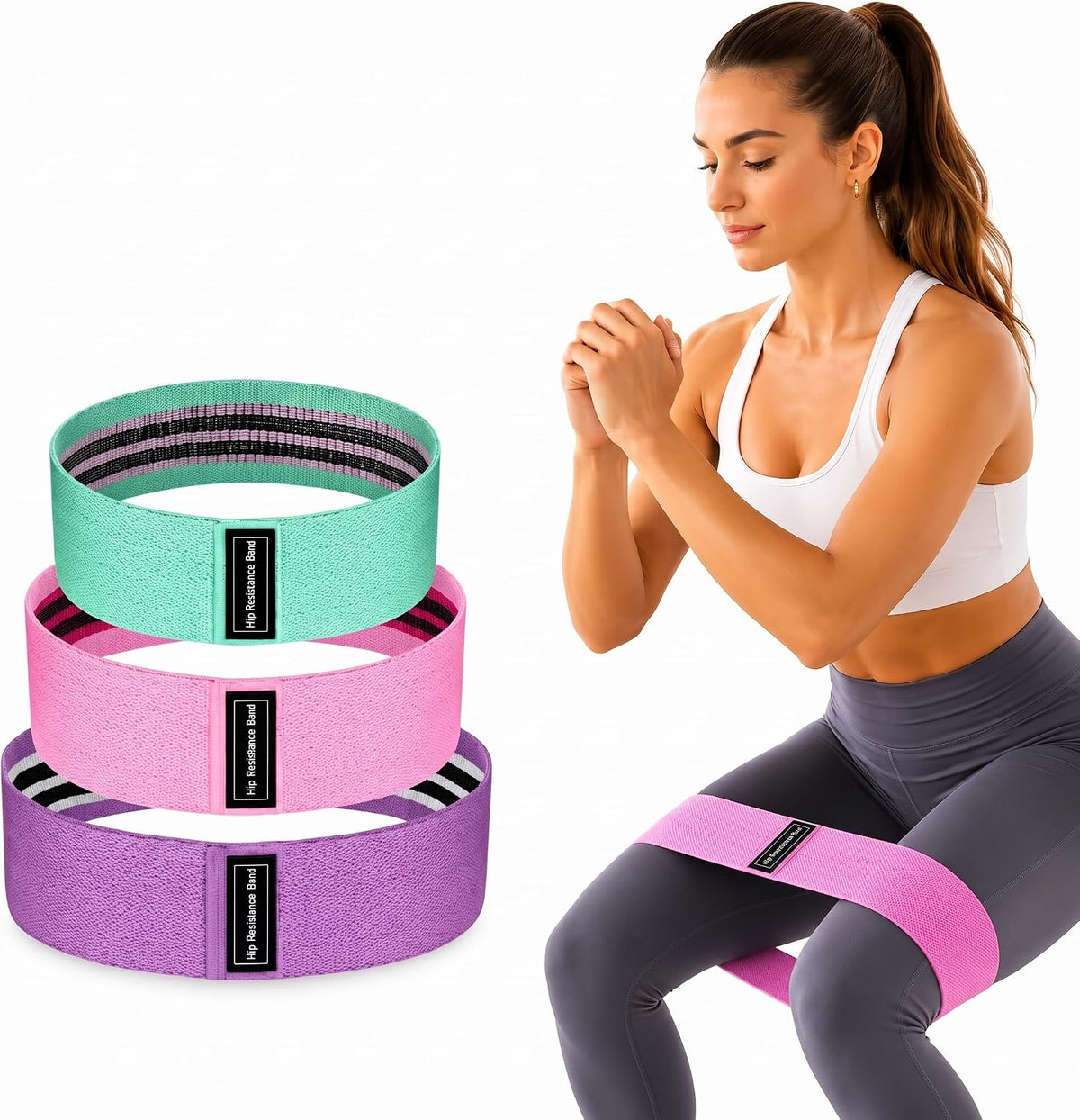 Kit 3 Hip Bands de Tecido - 3 Niveis de Resistencia